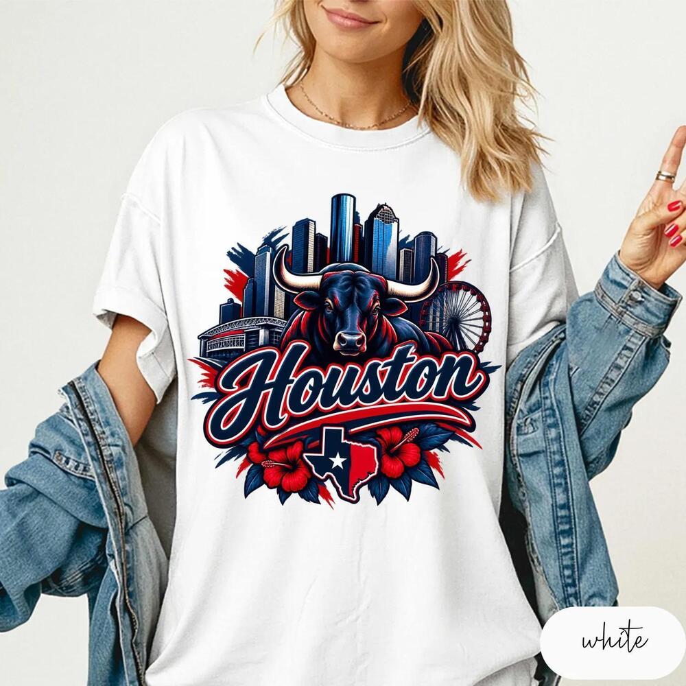 Houston Texans Shirt S City Tee Texas Gift H Town Skyline Bull Shirt